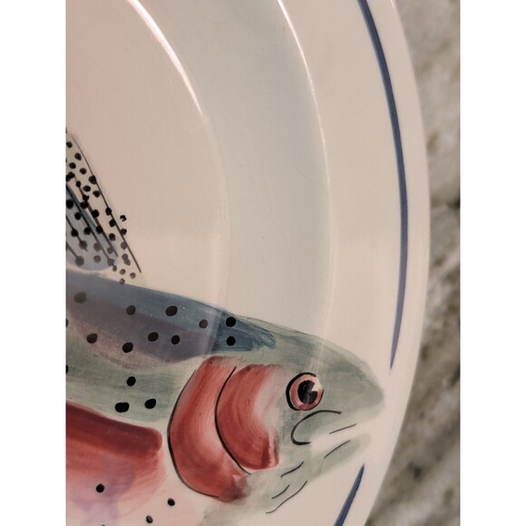 VINTAGE SARAH PETERSON RAINBOW TROUT SERVING PLATE 9” SIGNED CARLISLE HARTSTONE - Picture 6 of 6